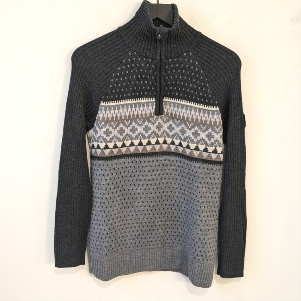 L.L. Bean Charcoal and Light Gray Fair Isle Half-Zip Sweater